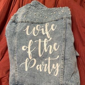 Denim Jacket with Pearl Accents